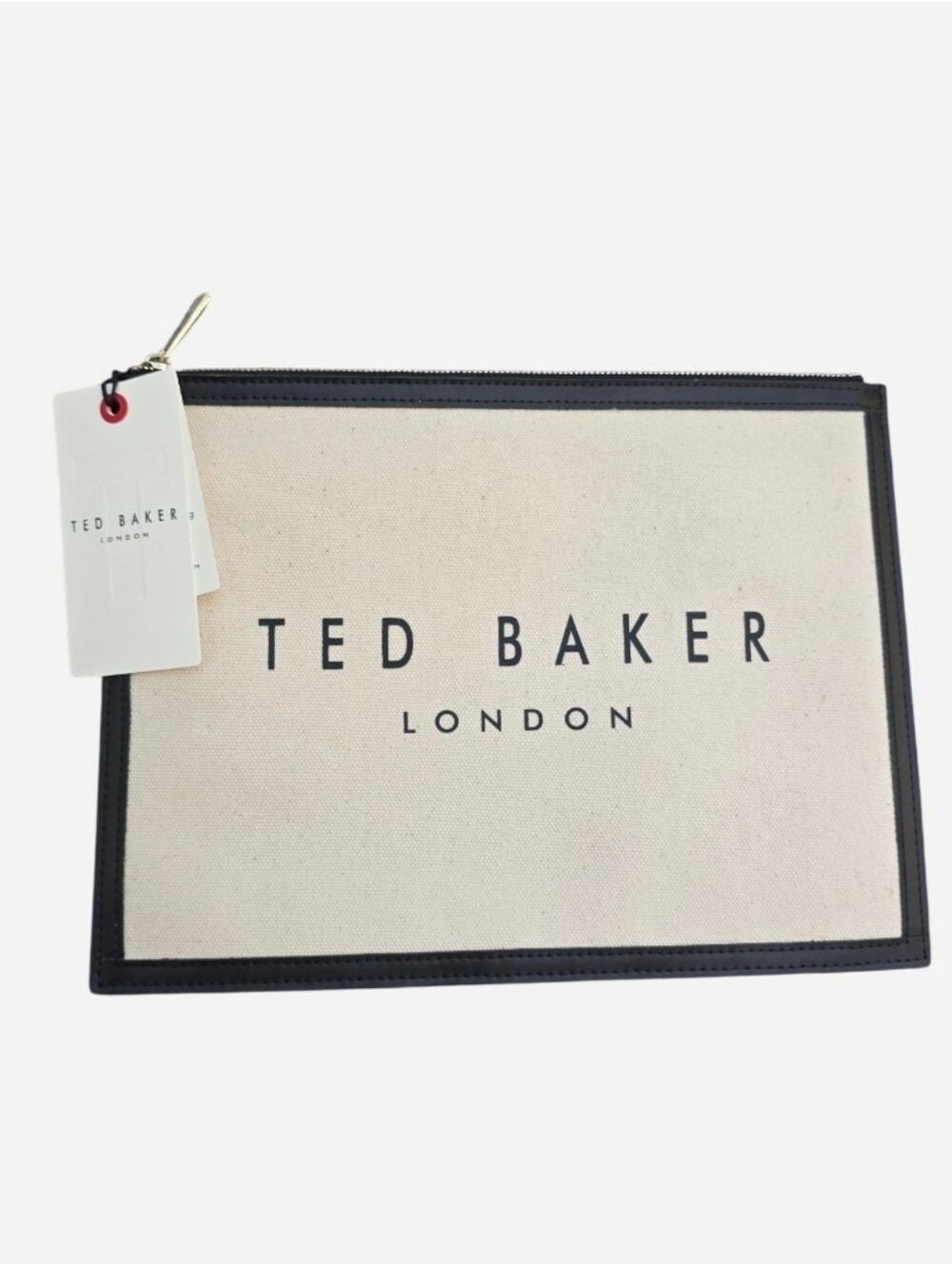 Ted Baker Canvas Zip Pouch in Cream with Black Trim